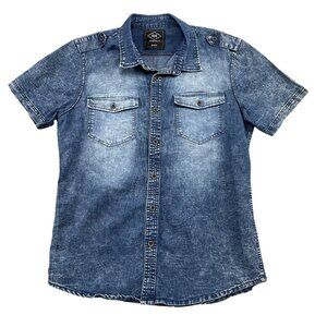 ROK Premium Quality Jean Shirt Mens Medium Blue Button Down Western